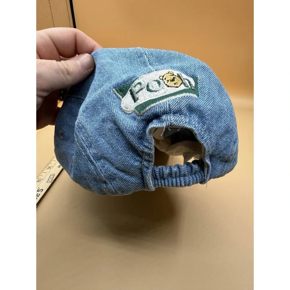 Vintage 90s‎ Y2K Disney Winnie the Pooh Denim Hat Kids Youth Ball Cap Blue Denim